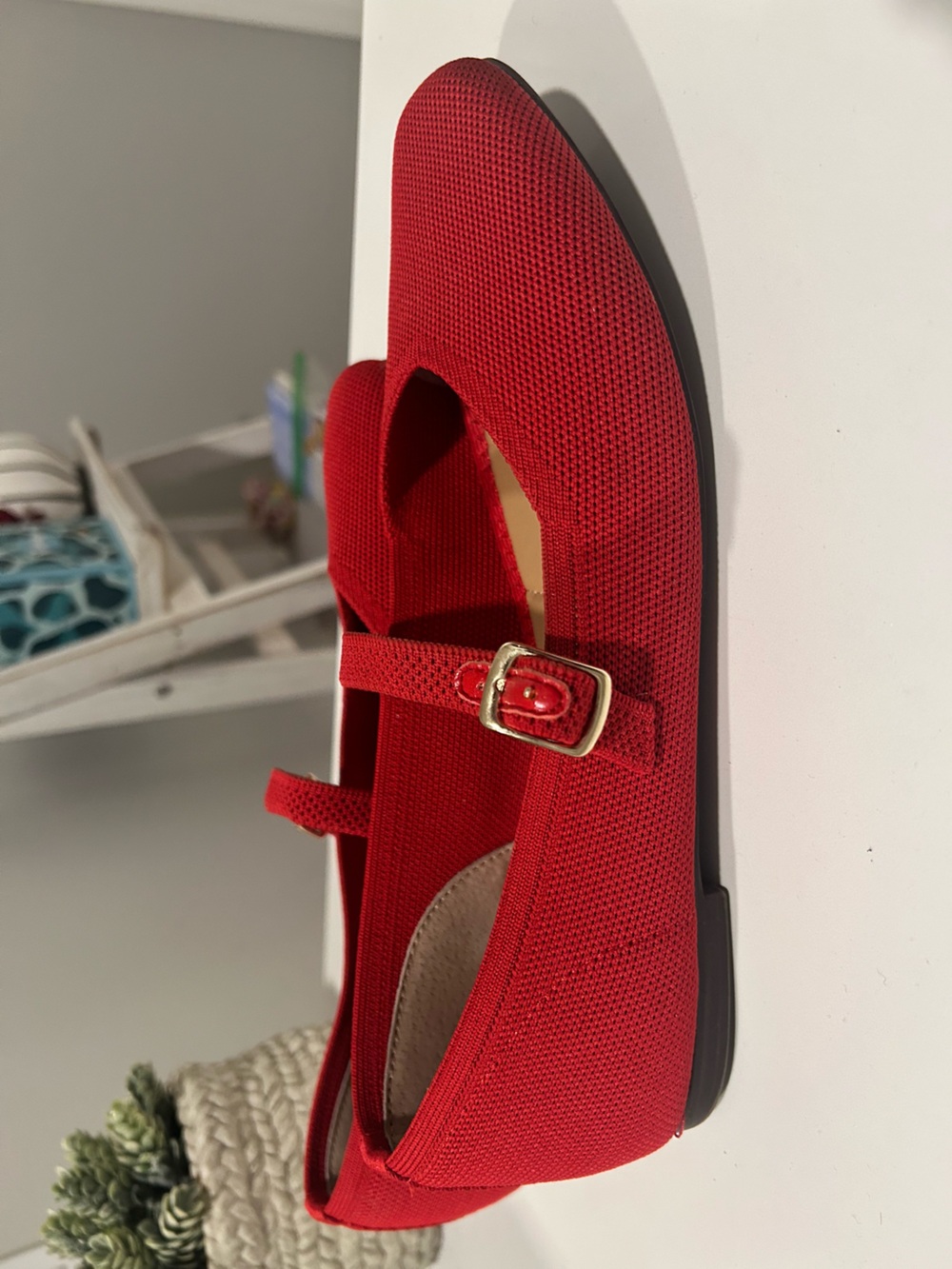 Kelly & Katie Red Mary Jane Flats with Gold Buckle